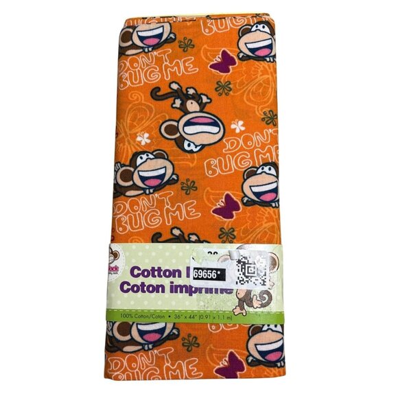 Monkey Pattern Cotton Fabric Orange Don't Bug Me 36" x 44" Bartim 1 Yard Fun - Picture 1 of 4